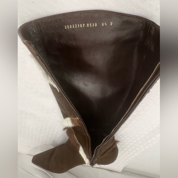 Salvatore Ferragamo Calf Hair Leather Knee High Boots Brown 6.5 - Picture 13 of 14